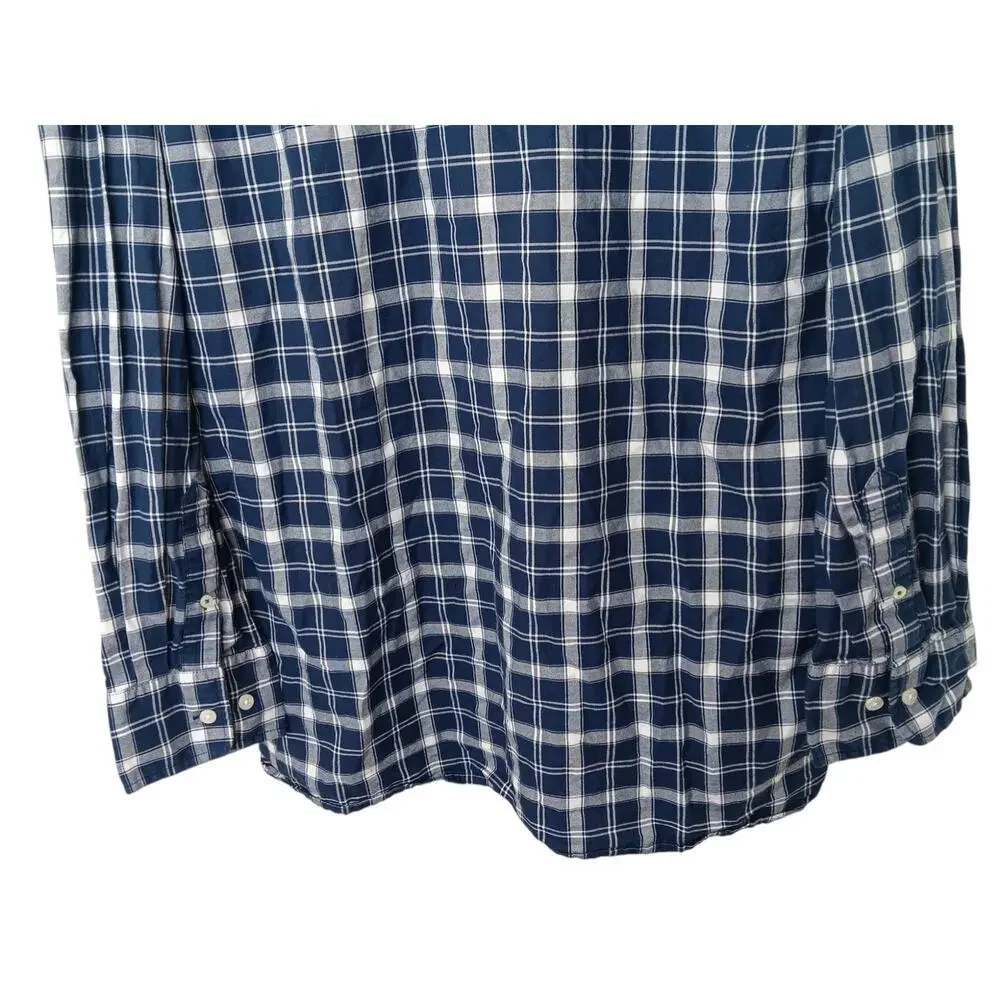 Tommy Hilfiger XXL Custom Fit Blue White Plaid Button Down Shirt Cotton Casual - Picture 10 of 16